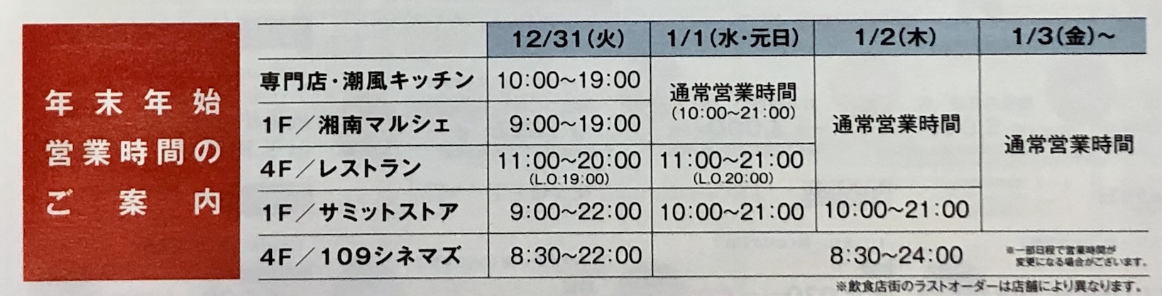 年の初売り 福袋 テラスモール湘南の年末年始の営業時間は